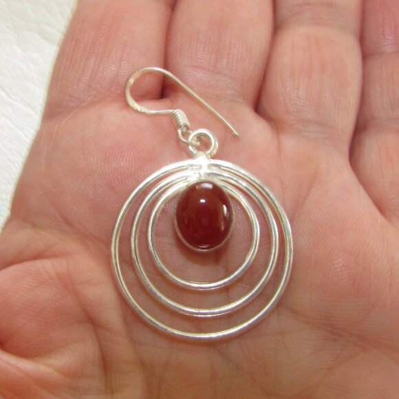 Silver Carnelian Stone Multi-Hoop Earrings - Picture 3 of 3